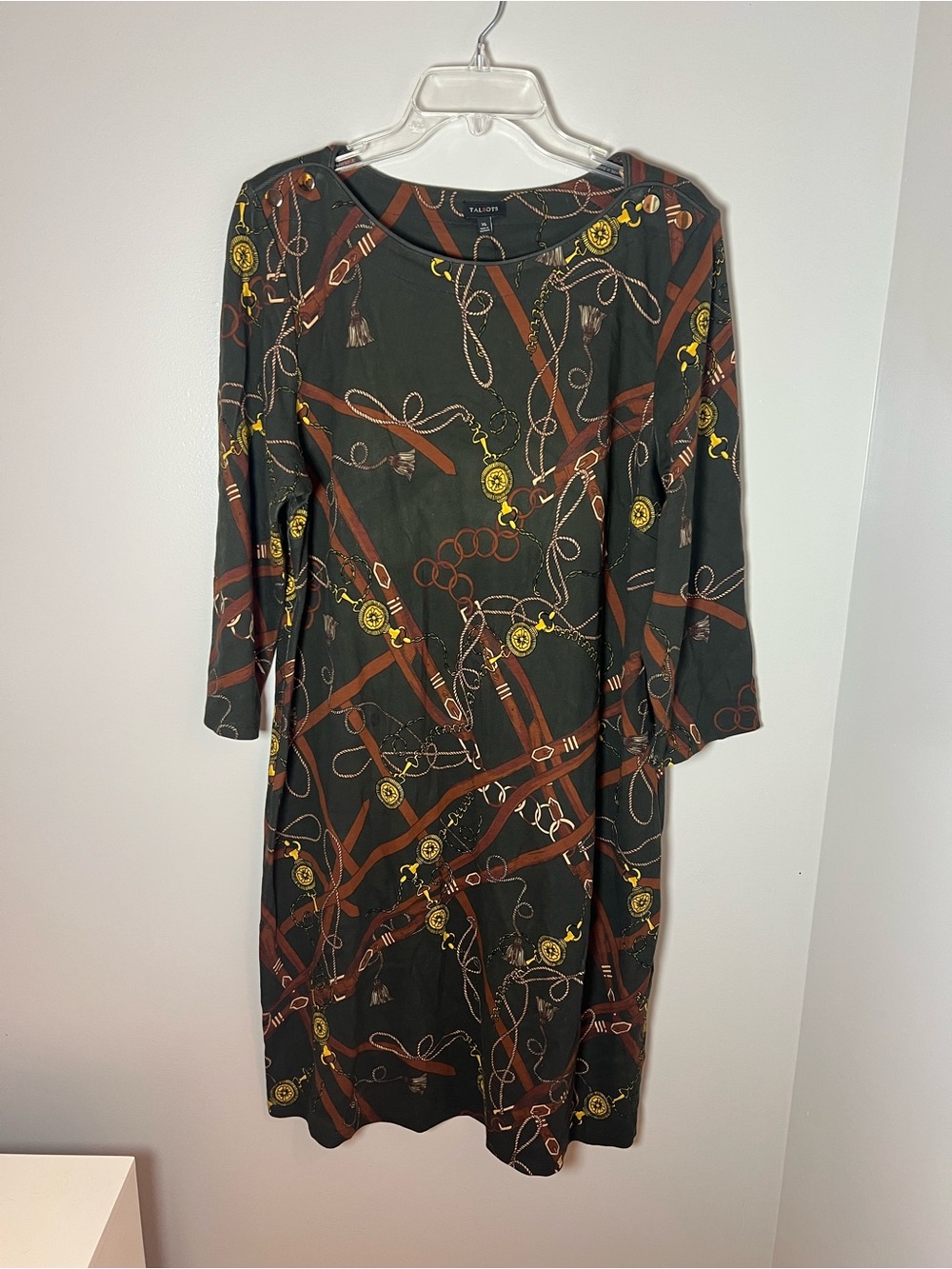 Talbots NEW Equestiran Print Cotton Shift Dress Fall Preppy Academia Size XL - Picture 4 of 7